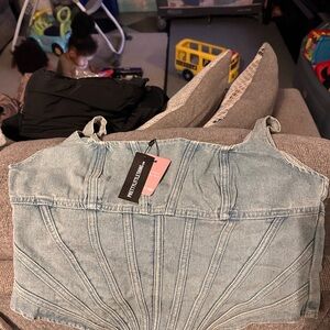 PrettyLittleThing Denim Corset Top in Light Blue